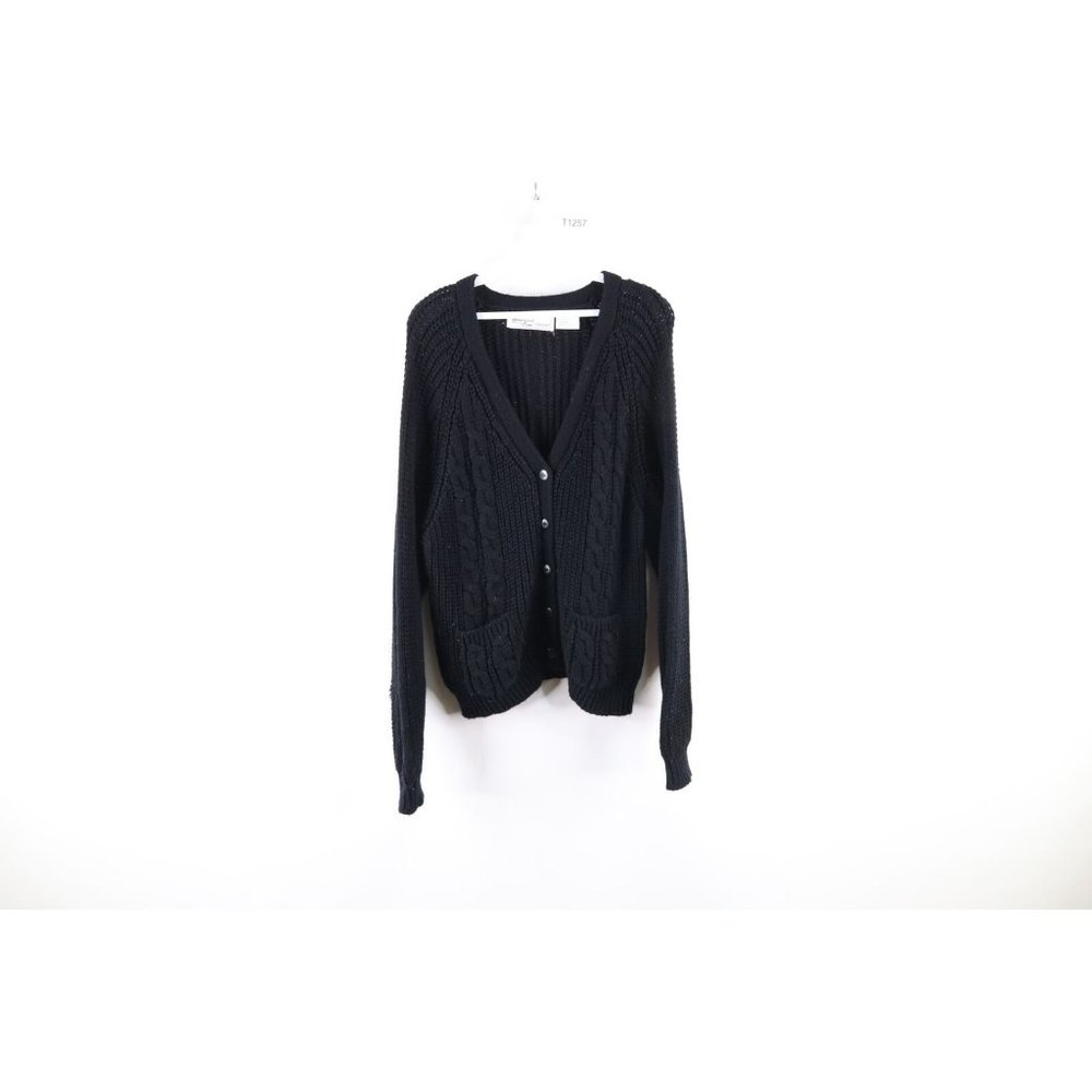 Vintage 90s Grunge Womens Medium Chunky Knit Kurt Cobain Cardigan Sweater Black